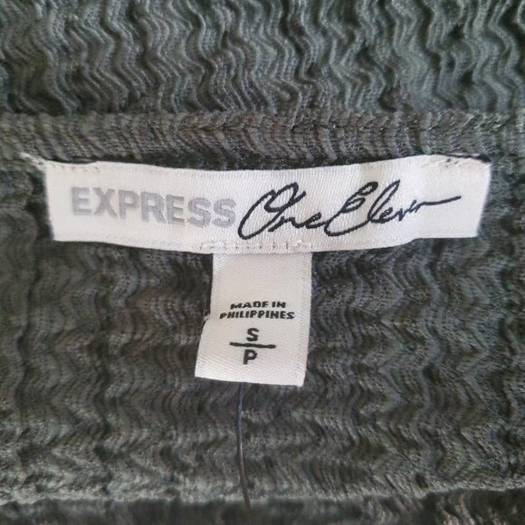 Small Express One Eleven Green Square Neck Ribbed Blouse - Picture 3 of 4